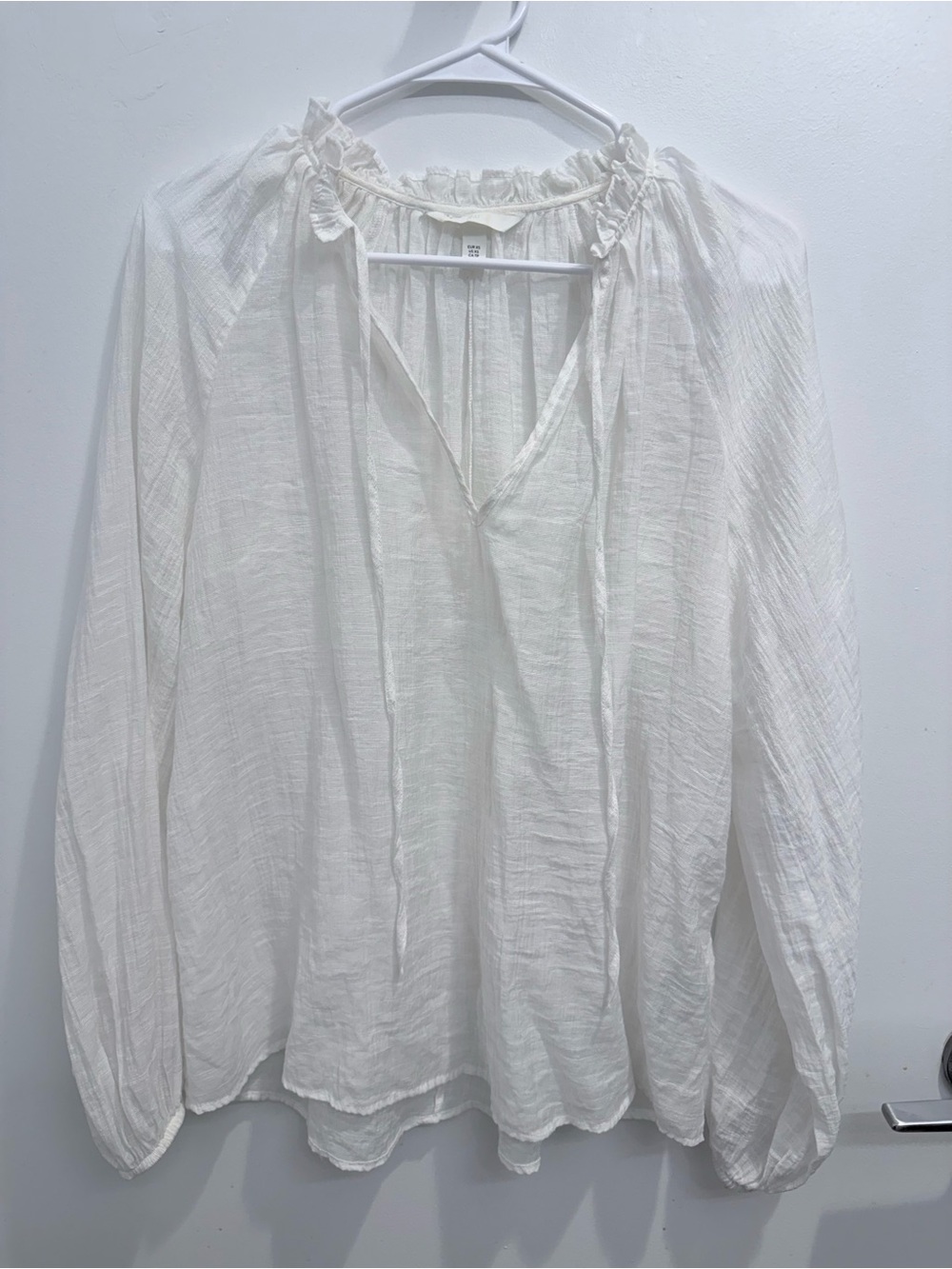 H&M White Peasant Blouse with Tie Neck